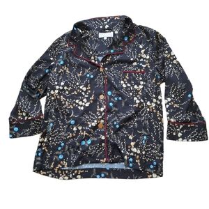 Bed to Brunch Black Floral Button Down Top, Brass Tone Buttons, Sz M